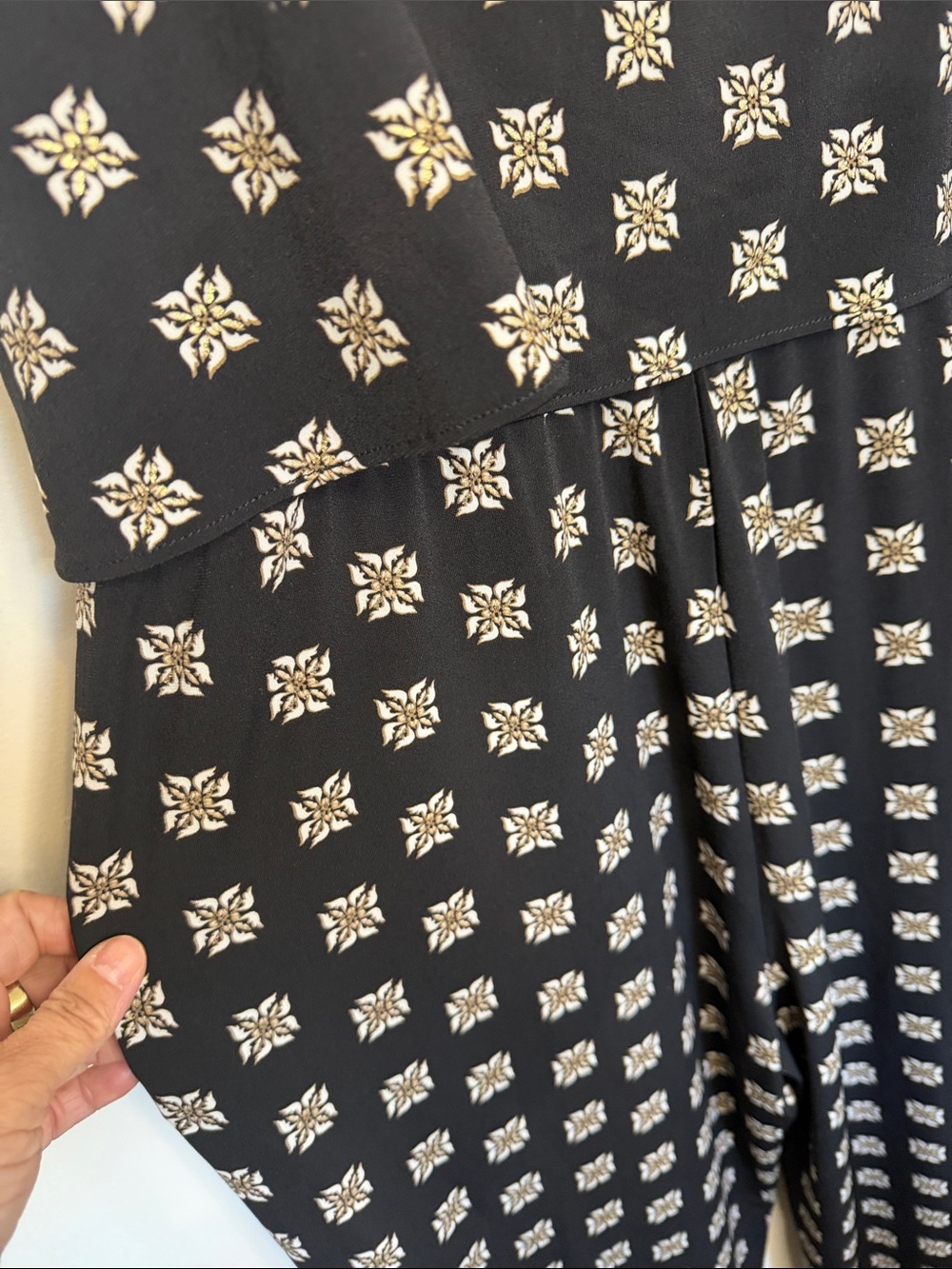 White House Black Market Black Jumpsuit with Cream Floral Print - Picture 5 of 5